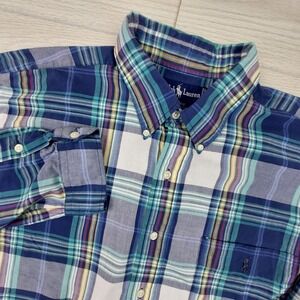 Ralph Lauren Blaire Shirt Mens XXL Blue Green Madras Plaid Cotton Button Down